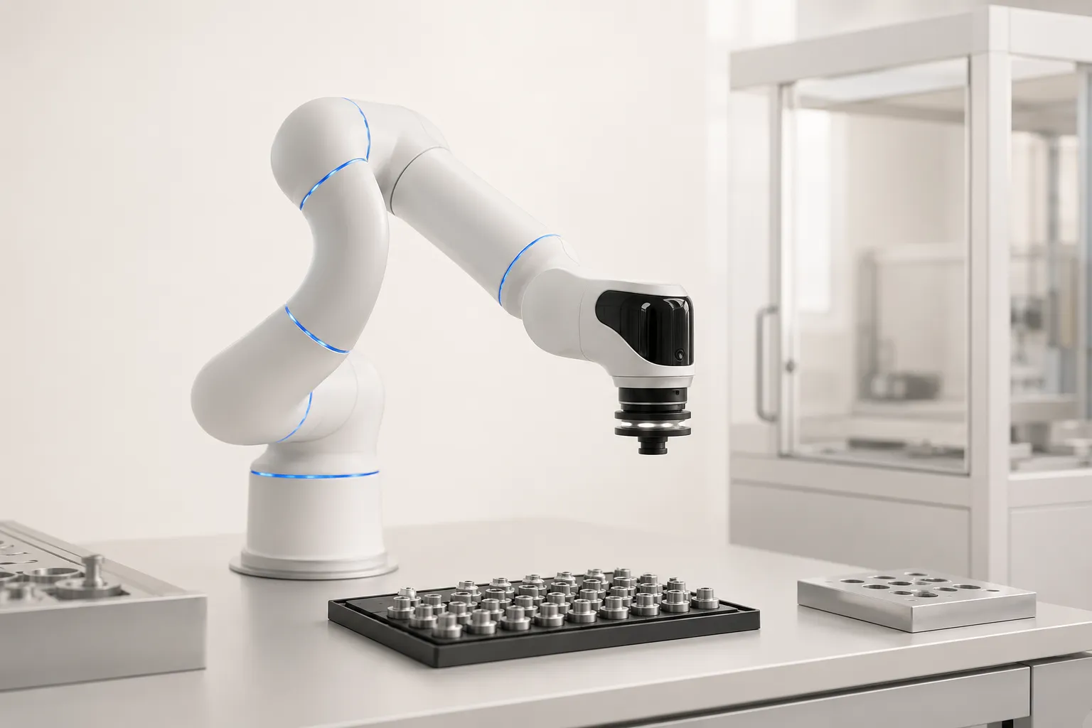 Medewerker en cobot voeren samen kwaliteitsinspectie uit aan een werkstation